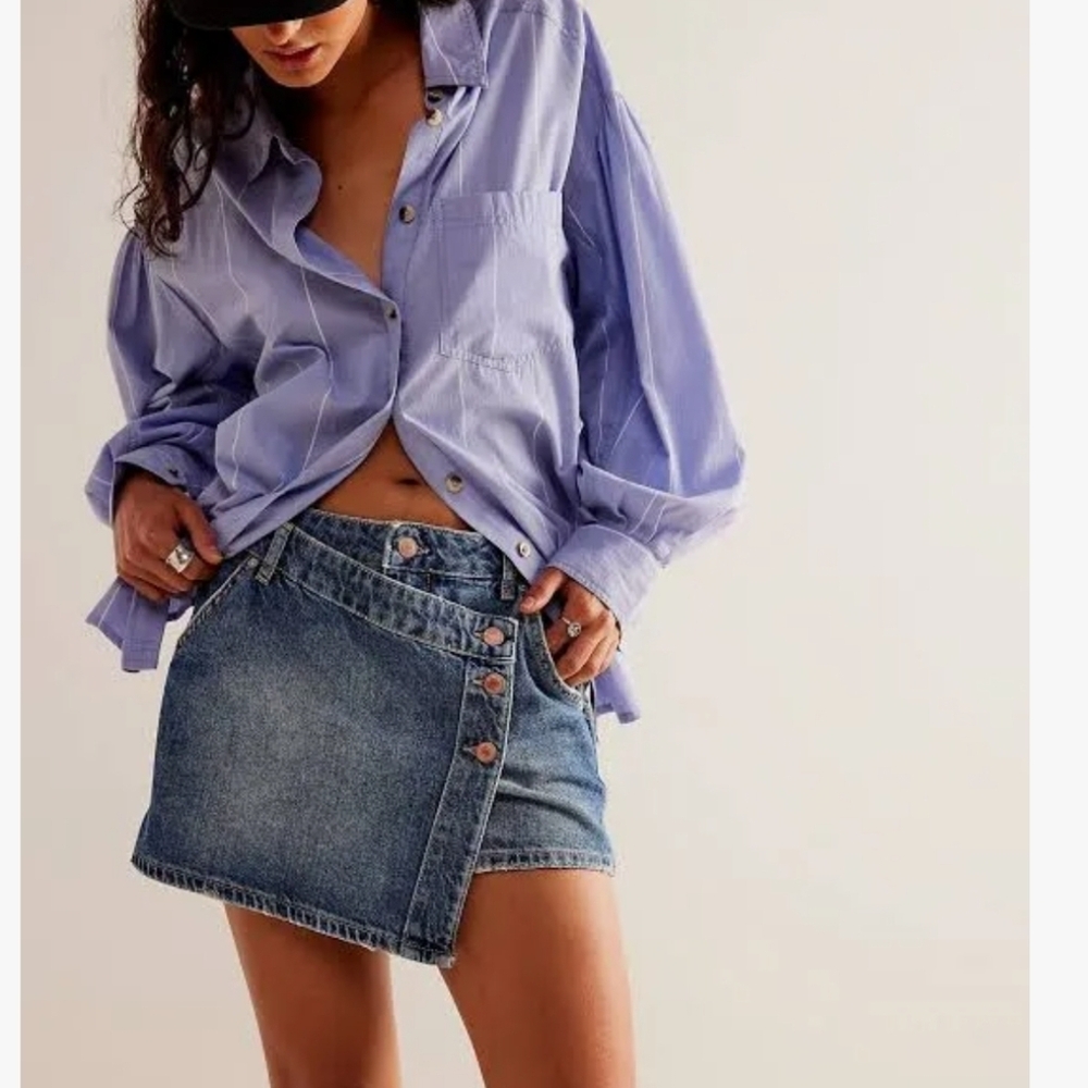 Free People Denim Wrap Mini Skirt in Blue